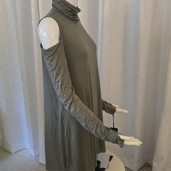 Michael Lauren COLD Off SHOULDER Cowl Long Tunic Shirt NEW L Olive Army Green - Picture 6 of 8
